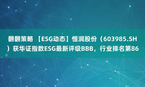 翻翻策略 【ESG动态】恒润股份（603985.SH）获华证指数ESG最新评级BBB，行业排名第86
